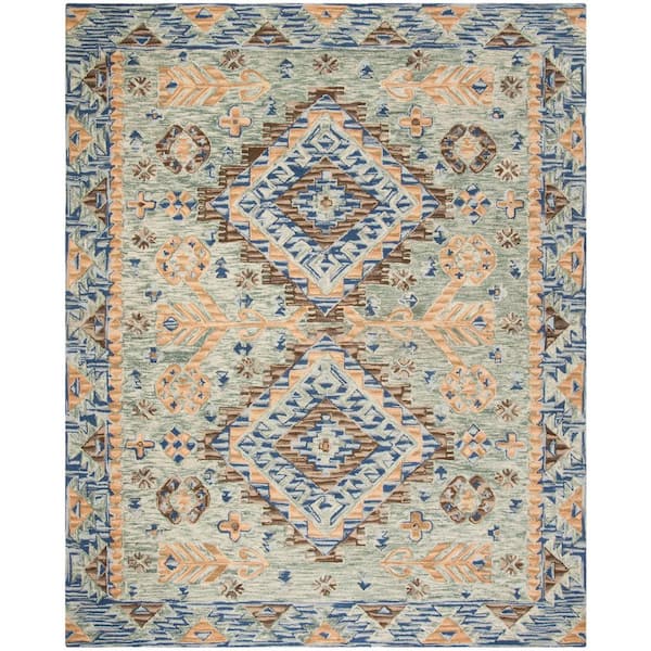 SAFAVIEH Aspen Blue/Beige 8 ft. x 10 ft. Border Area Rug