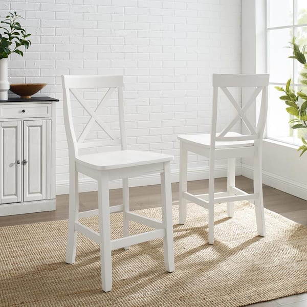 Crosley Furniture White X Back Counter, White Wood Bar Stools With Back