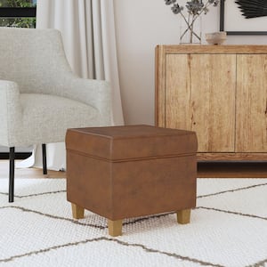Brown Faux Leather Square Ottoman with Storage Lift Off Top