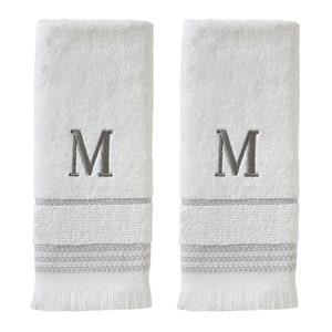 Casual Monogram Letter M Hand Towel 2 piece set, white, cotton