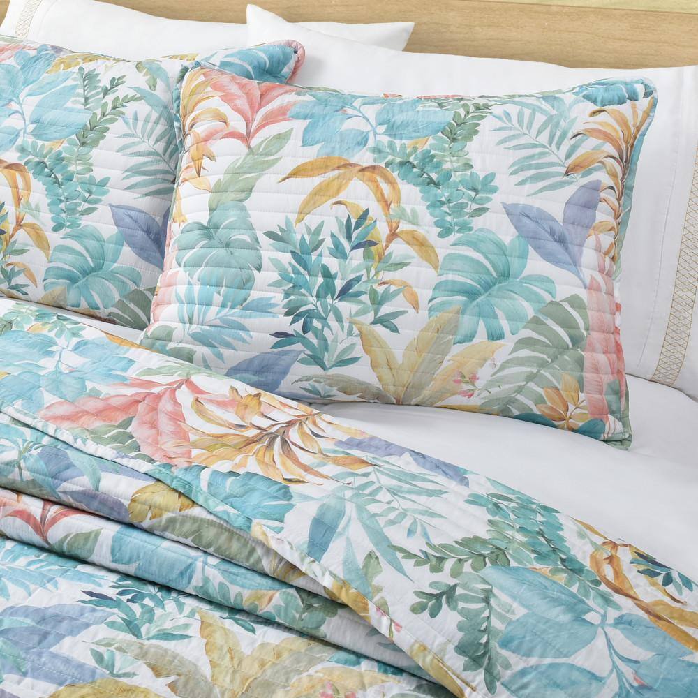 Boho-Chic Blue Microfiber Botanical Full Quilt Set