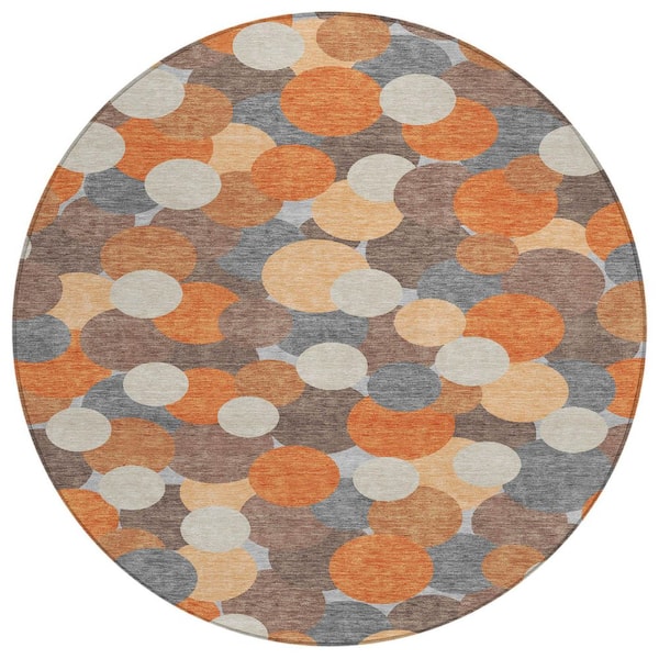 Chantille Machine Washable Indoor/Outdoor Abstract ACN2450 Orange 8 ft. x 8 ft. Round Rug