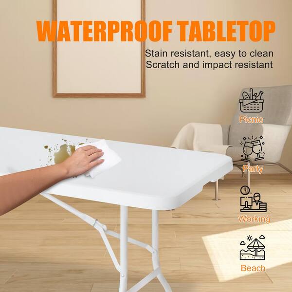 Portable 8ft Plastic Folding Table W/Handle Lock For Picnic Camping