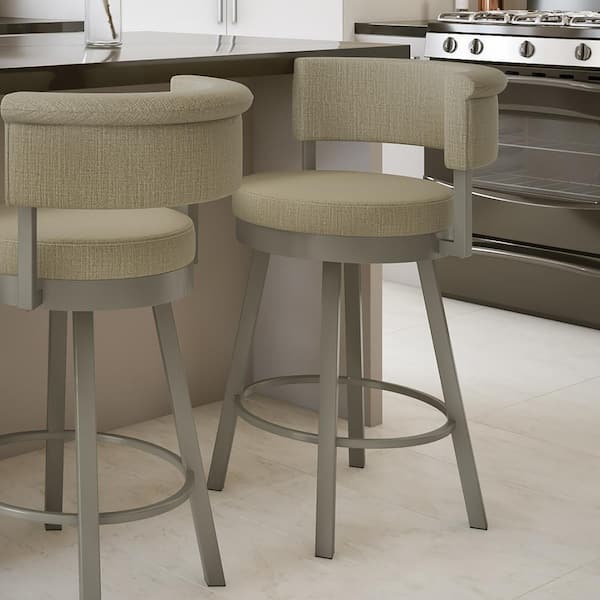 Amisco Rosco 30 in. Matt Light Grey Metal Beige Fabric Bar Stool