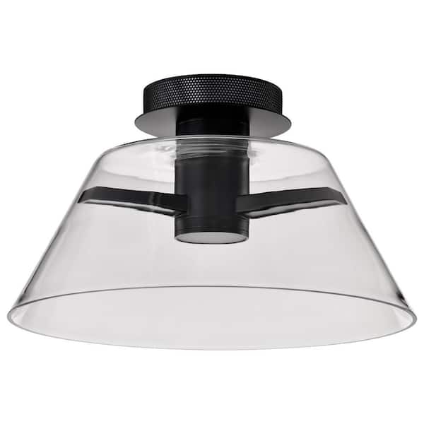 Edmond 17 in. 1-Light Matte Black Semi-Flush Mount with Clear Glass Shade