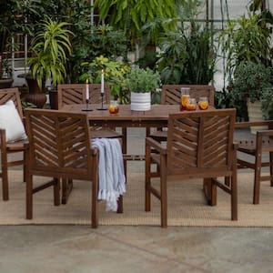 Dark Brown 7-Piece Extendable Wood Outdoor Patio Dining Set