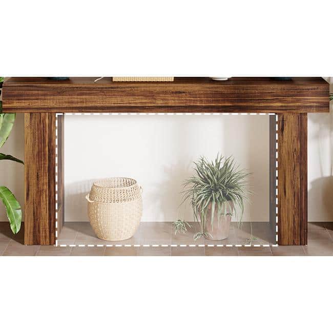 63-Inch Rustic Brown Wooden Console Table with Storage