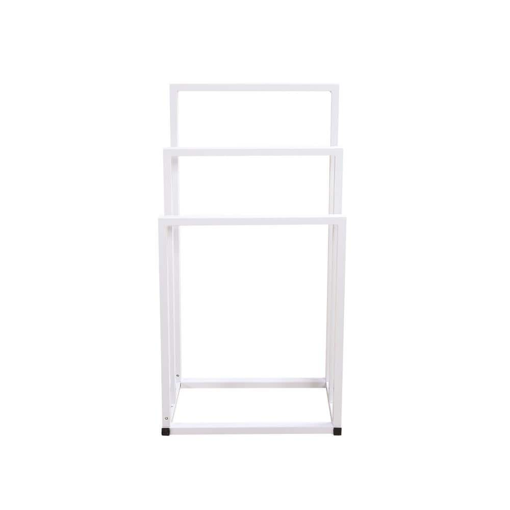 White Metal Freestanding Towel Rack 3 Tiers LJ3 22TR W The Home Depot   White Coat Racks Lj3 22tr W 64 1000 