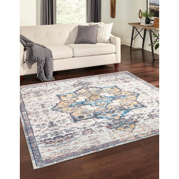 Renaissance Roma Sea Salt White 8 ft. Square Machine Washable Area Rug