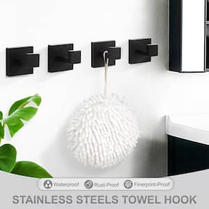 Stainless Steel Single J-Hook Robe/Towel Hook in Matte Black 4-Pack