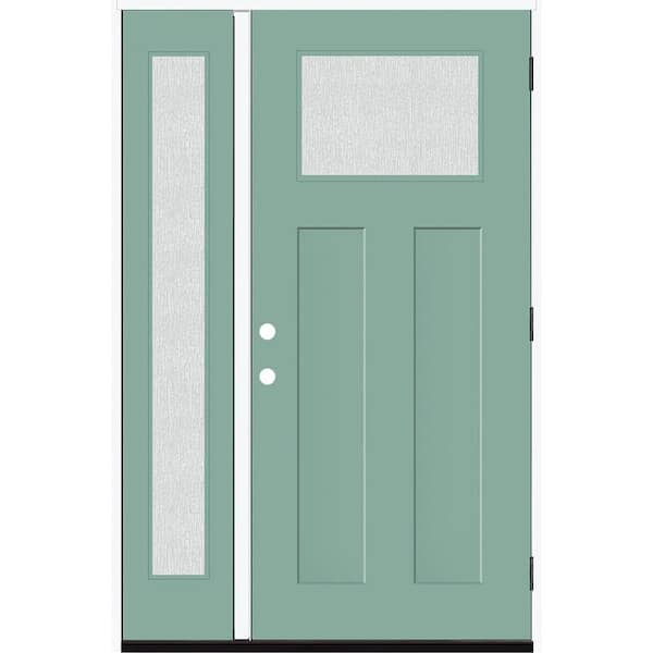 Steves & Sons Legacy 51 in. x 80 in. 1/4 Toplite Rain Glass LHOS Primed Quarry Finish Fiberglass Prehung Front Door w/12 in. SL