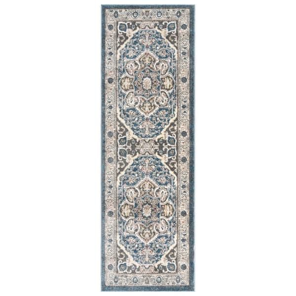 Gertmenian Heirloom Wynn Blue 3 ft. x 8 ft. Oriental Medallion Indoor Runner Rug
