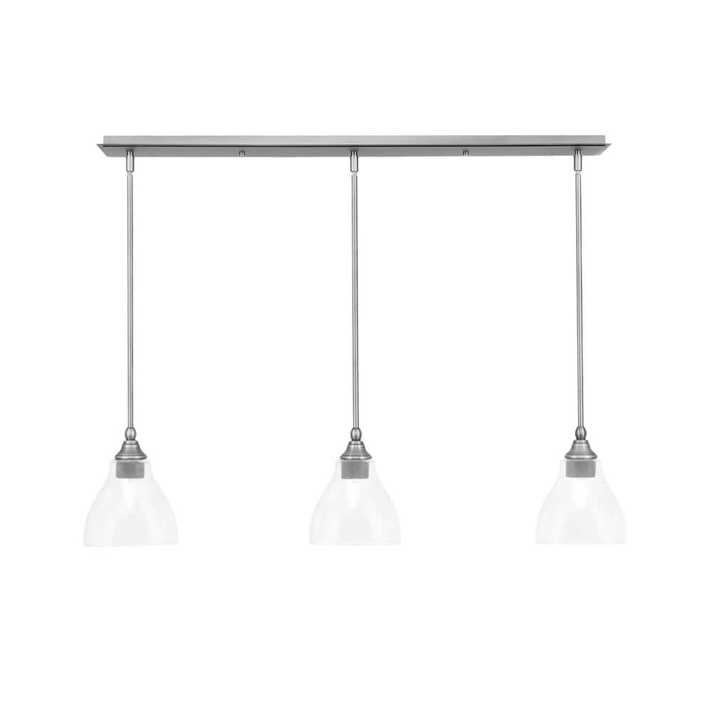 Livingston 100-Watt 3-Light Nickel Shaded Pendant Light with 6.25 in. Clear