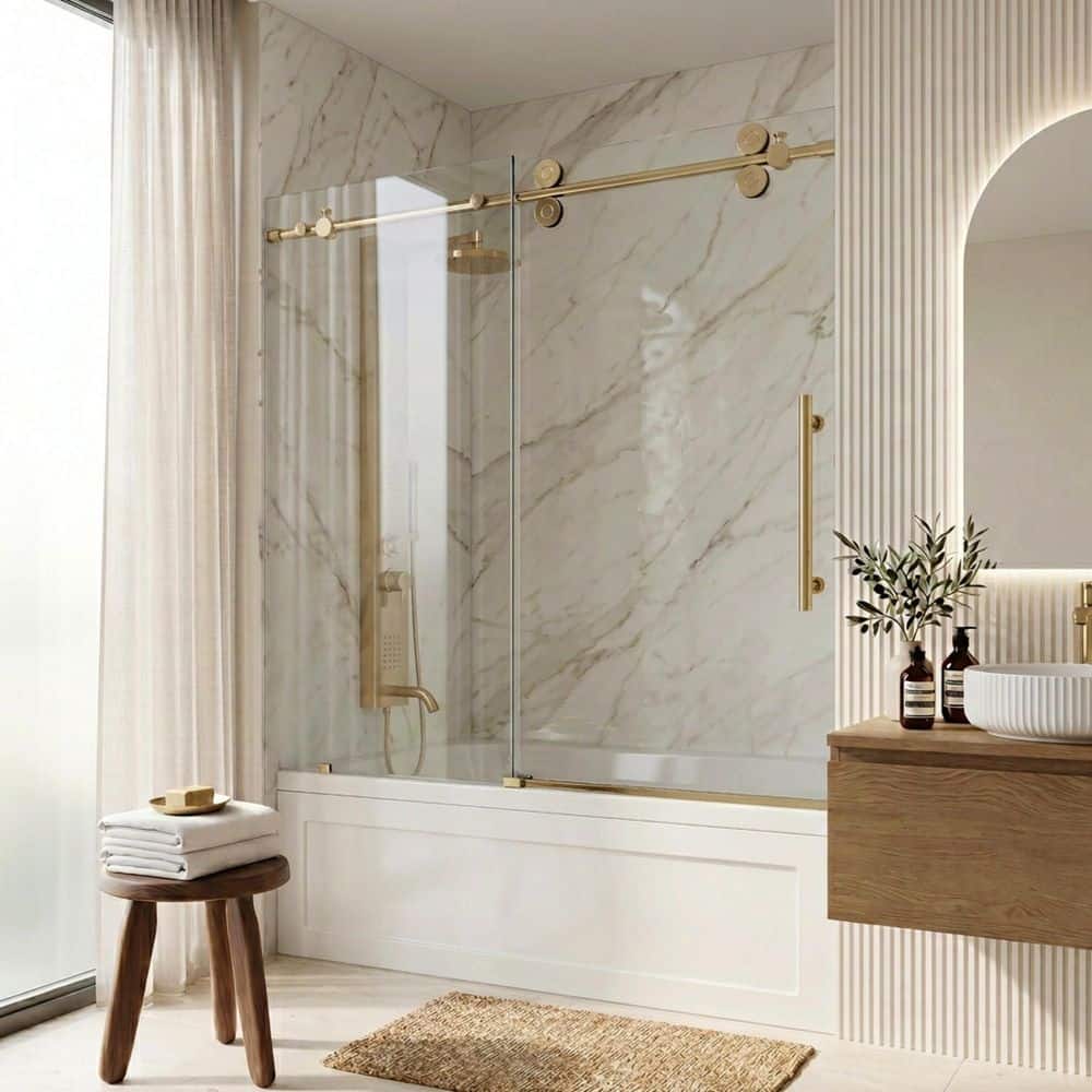 VIGO Elan 56 to 60 in. W x 66 in. H Sliding Frameless Tub Door in