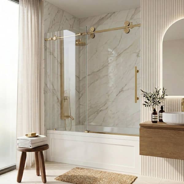 VIGO Elan 56 to 60 in. W x 66 in. H Sliding Frameless Tub Door in