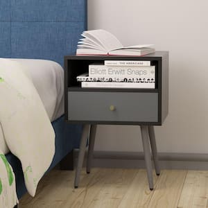 1-Storage Drawer Dark Gray Set of 1 Nightstand with Shelf, 21.50 in. H x 13.70 in. W x 15.60 in. D