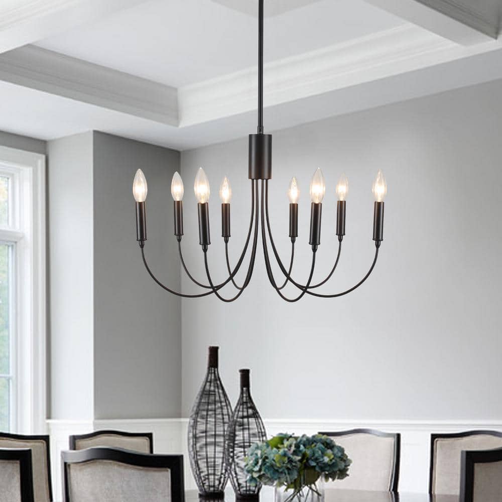 LWYTJO 8-Light Black Classic Linear Chandelier for Kitchen Island with ...