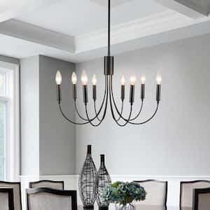 8-Light Black Classic Linear Chandelier for Kitchen Island with no Bulbs Included