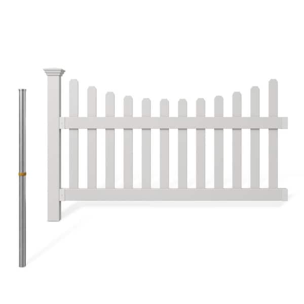 4 ft. H x 3.5 ft. W White Vinyl Dog Ear Scalloped Spaced Picket Corner Accent Fence Panel Kit