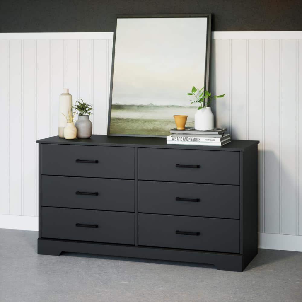 Rustic Black Farmhouse Double Dresser with Six Drawers