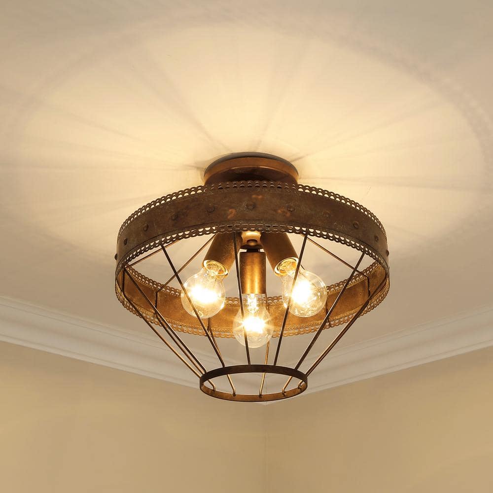 Ferris 15" Copper Patina Scallop-Detail Semi-Flush Light
