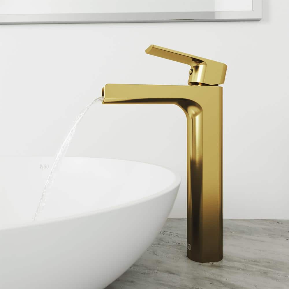 Amada Matte Brushed Gold Waterfall Vessel Sink Faucet