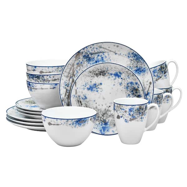Noritake Blue Nebula (Blue) Porcelain 16-Piece Dinnerware Set, Service for 4
