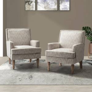 Cahokia Classic Beige Wooden Upholstered Nailhead Trim Accent Chair Set of 2