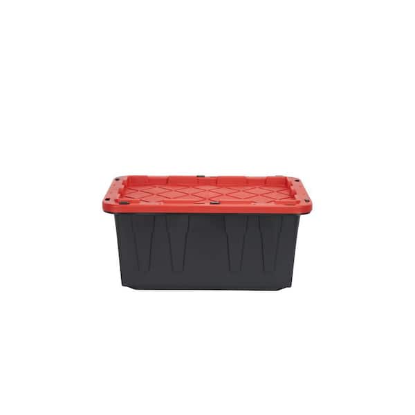 Hyper Tough 12 Gallon Snap Lid Stackable Plastic Storage Bin Container, Black with Red Lid