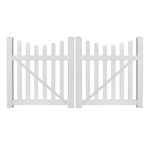 Ellington 10 ft. W x 3 ft. H White Vinyl Picket Fence Double Gate Kit Includes Gate Hardware