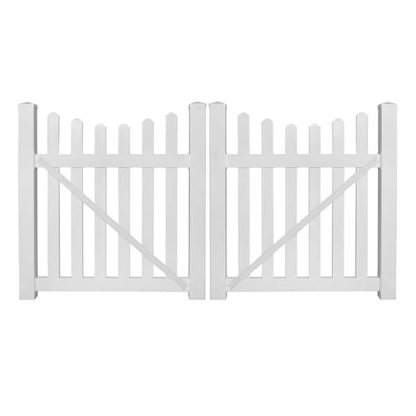 Ellington 8 ft. W x 4 ft. H White Vinyl Picket Fence Double Gate Kit