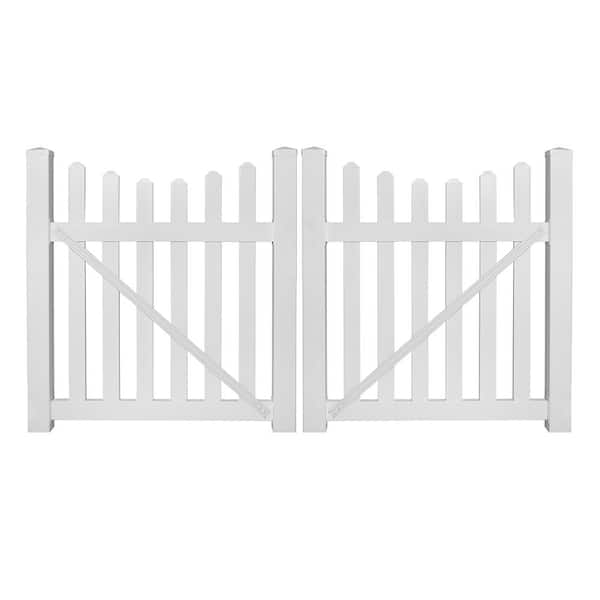 Weatherables Ellington 8 ft. W x 5 ft. H White Vinyl Picket Fence Double Gate Kit