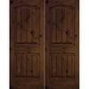 Krosswood Doors 64 in. x 80 in. Rustic Knotty Alder Arch Top Provincial Stain/V-Groove Left-Hand Wood Double Prehung Front Door PHED.KA.002V.54.68.134.LA.PR