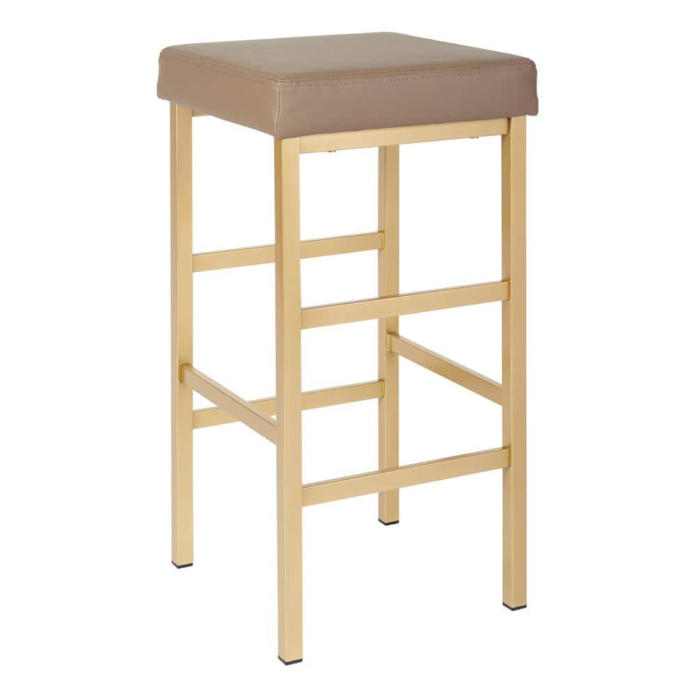 30" Gold and Camel Faux Leather Backless Bar Stool