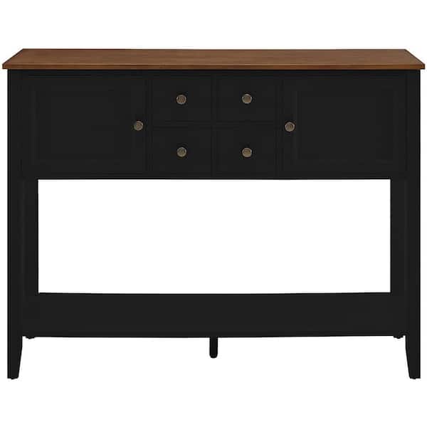 STICKON 45.75 in. L Black Standard Rectangle Wood Console Table with Shelf, Cabinets and Drawer