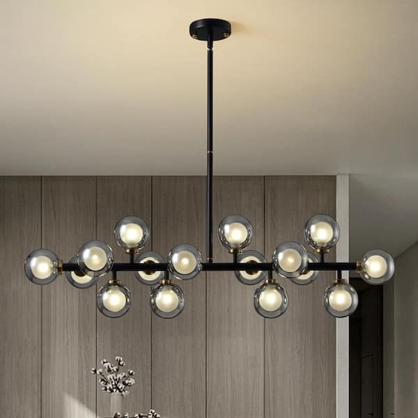 WDETR 40 in. 16-Light Modern Black Dimmable Bubble Glass Sputnik Glass Globe Chandelier for Dining Room and Living Room