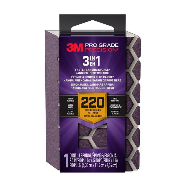 3M Pro Grade Precision 2.5 in. x 4.5 in. x 1 in. Fine 220 Grit 3-in-1 Sanding Sponge (2-Pack)