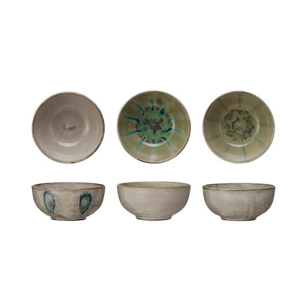 11.84 fl. oz. Green and Blue Stoneware Geometric Harmony Stoneware Bowls (Set of 3)