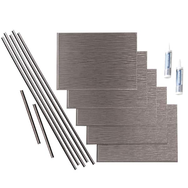 Fasade Ripple 18 in. x 24 in. Galvanized Steel Vinyl Decorative Wall Tile Backsplash 15 sq. ft. Kit