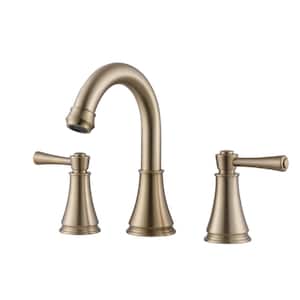 8 in. Widespread Double Handle Bathroom Faucet with Swivel Spout Modern Brass 3 Hole Bathroom Basin Taps in Brushed Gold