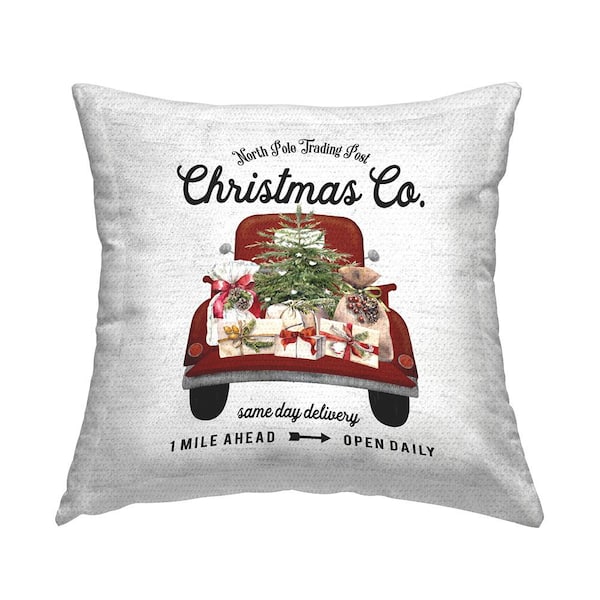 Stupell Industries Vintage Christmas Truck Sign Red Square Outdoor Throw Pillow