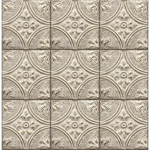 Brasserie White Tin Ceiling Tile Cream/Gold Wallpaper Sample