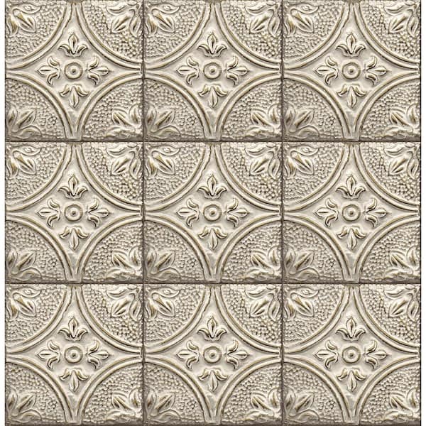 Brewster Brasserie White Tin Ceiling Tile Cream/Gold Wallpaper Sample