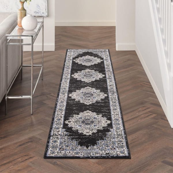 Passion Black Ivory 2 ft. x 10 ft. Bordered Transitional Runner Area Rug