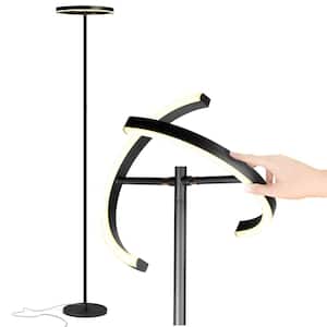 Halo Split 72 in. Classic Black Industrial 2-Light 3-Way Dimming LED Floor Lamp with Adjustable Head