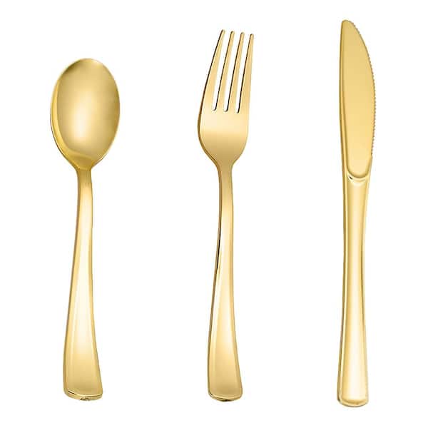 200-Piece Gold Disposable Plastic Silverware Set 100 Forks 50 Spoons 50 Knives for Party and Wedding