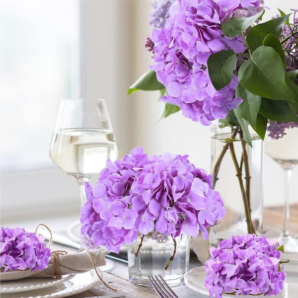 11.1 in. Purple Outdoor Artificial Hydrangea Flower for Decoration