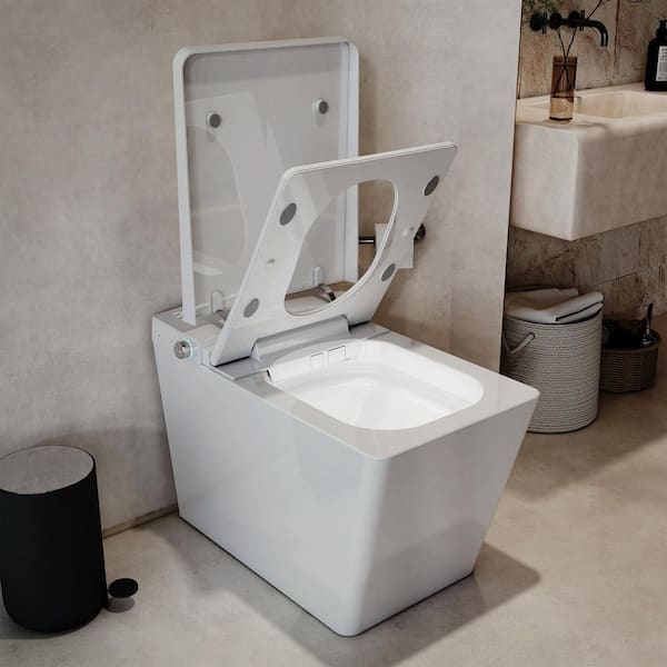 Square Smart Bidet Toilet 1.28 GPF in White with Heated Seat, LED Digital Display, User Memory,Foot Touching Lid Opening