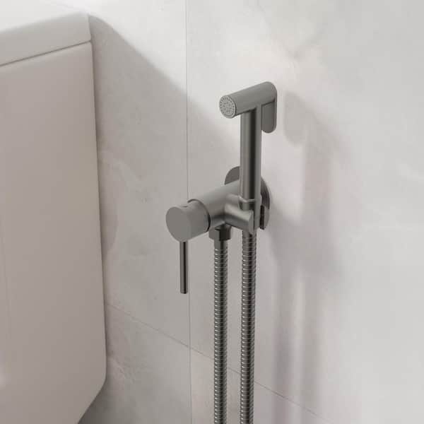 1-Handle Hot and Cold Bidet Faucet Solid Brass Body, Ceramic Cartridge with Wall Mount Holder in Brushed Nickel