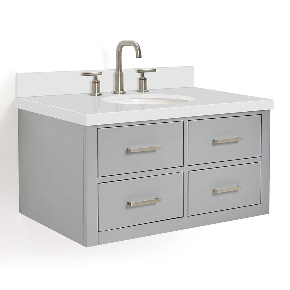 Grey and White Quartz Wall-Mounted Single Vanity Set